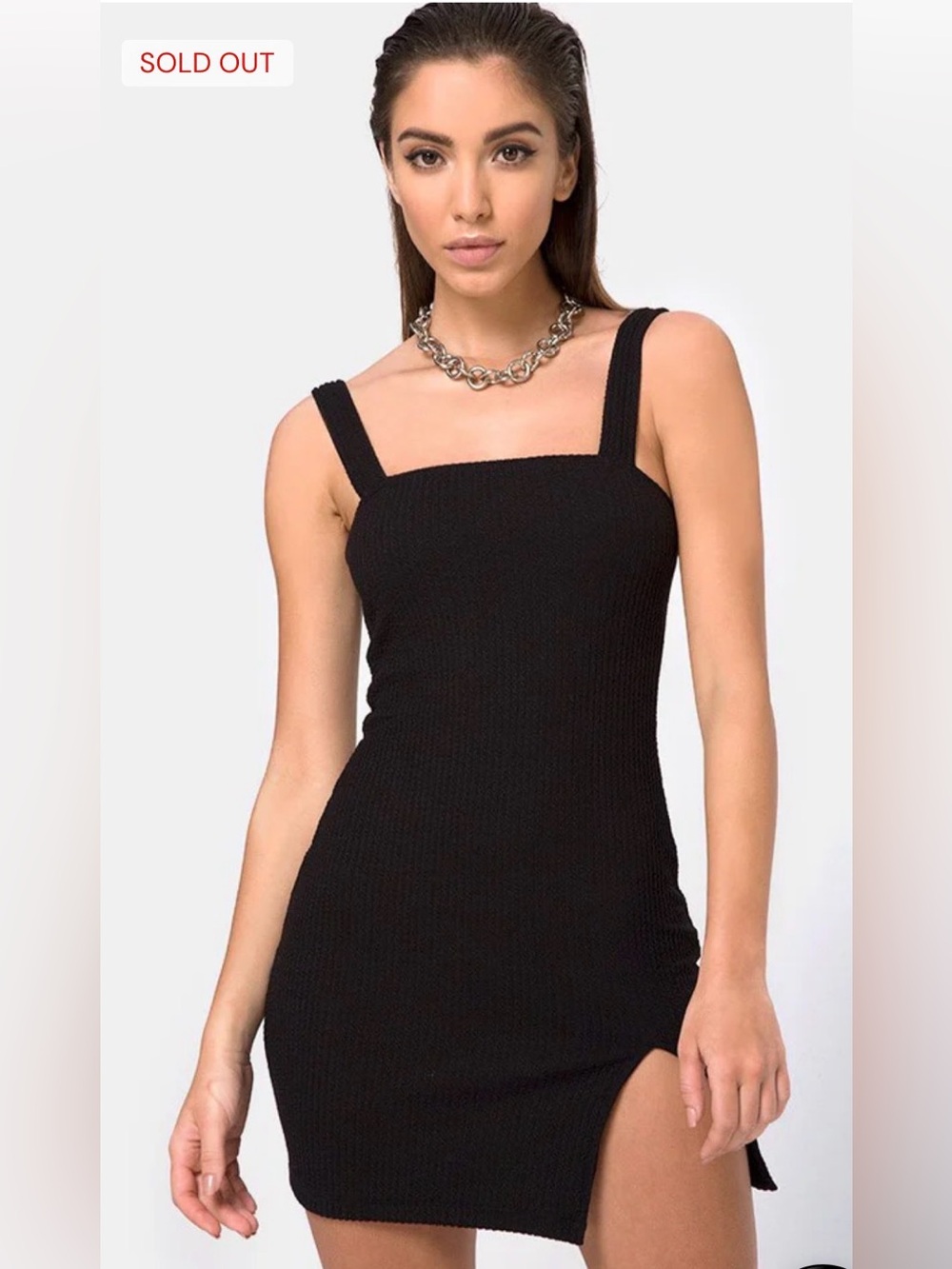 Motel Rocks Black Ribbed Square-Neck Mini Dress